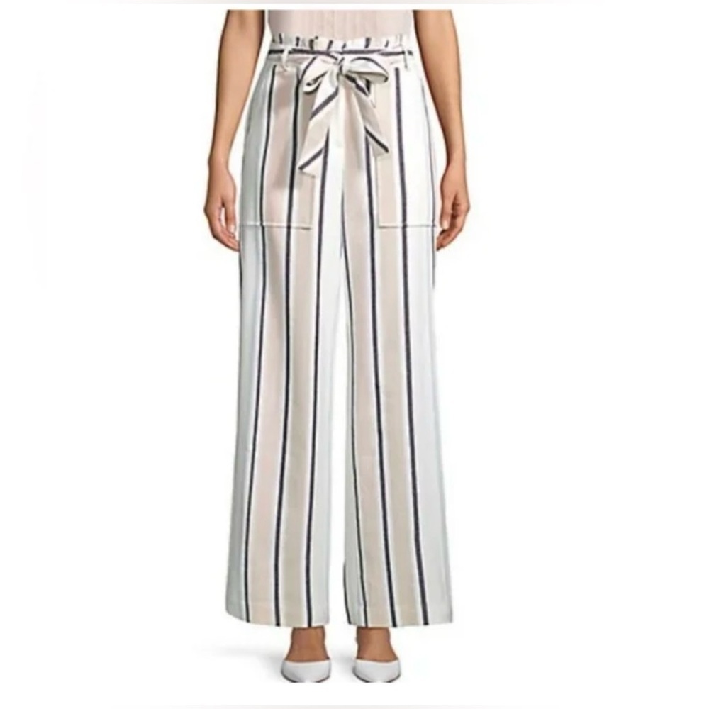 Karl Lagerfeld Paris Striped Wide Leg Cotton Pants Size 12